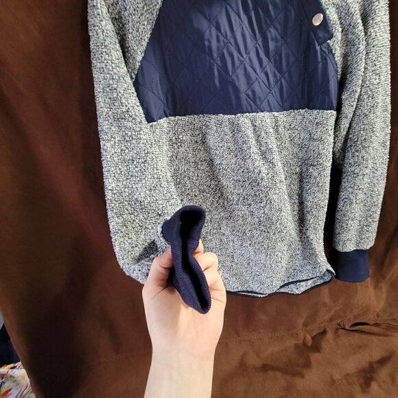 Forever 21 fuzzy two tones of blue side button up pull over sweatshirt - Picture 2 of 5